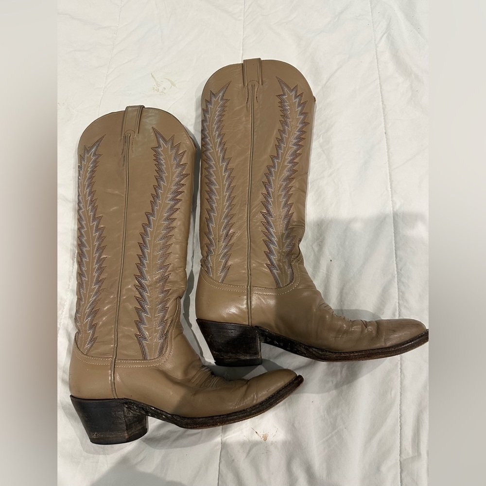 Larry Mahan Vintage Taupe Western Heeled Cowboy Boots